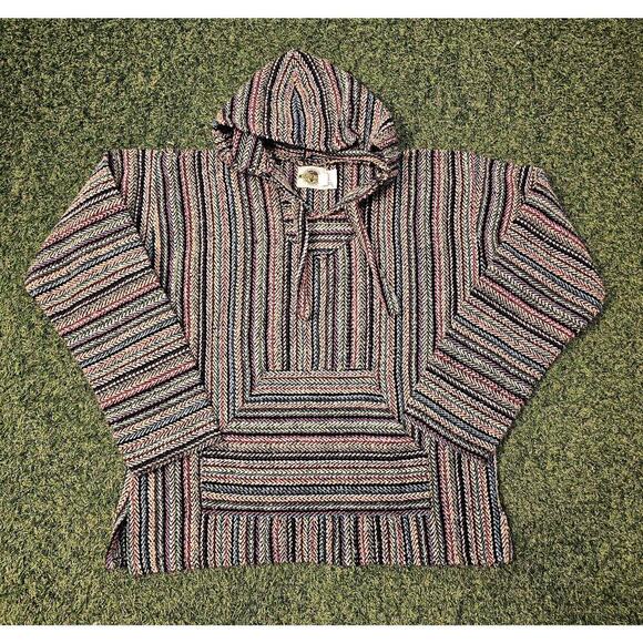 Earth Ragz Mexican Drug Rug Hoodie Mens M Baja Hippie Pullover Colorful Pride - Picture 1 of 7